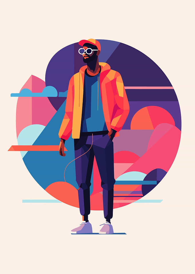 Geometric Man in Red Jacket