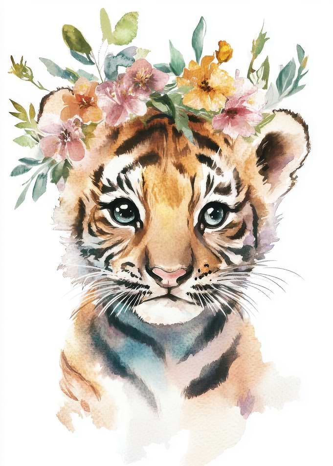 Tiger Cub with Floral Crown