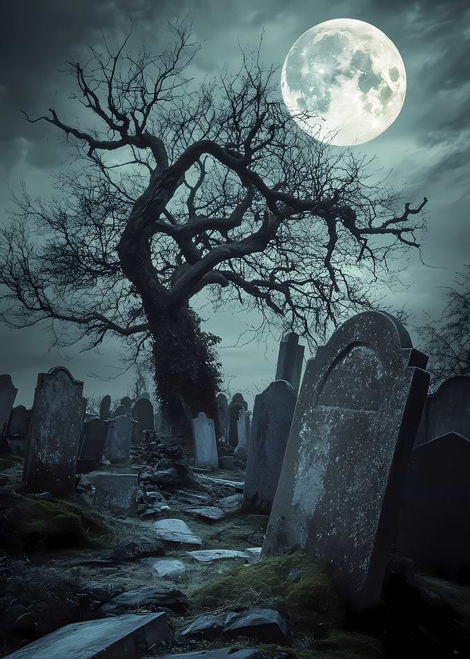 Graveyard Under Full Moon