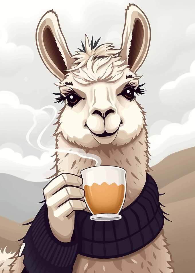 Llama with a Cup of Coffee