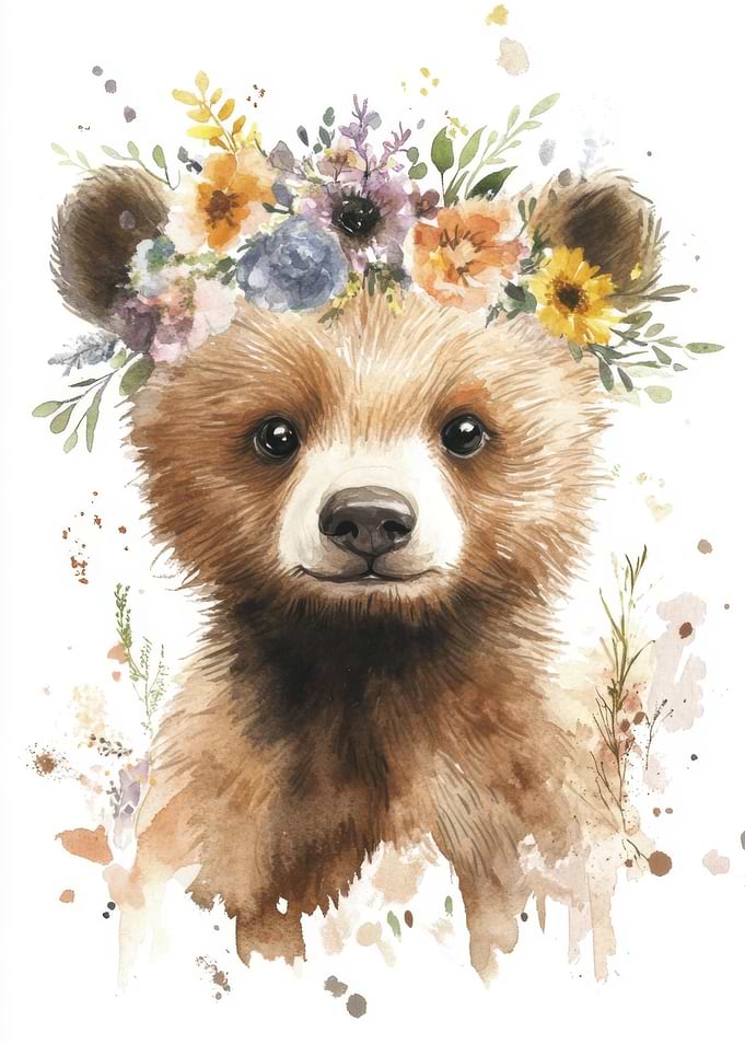 Bear Cub with Floral Crown