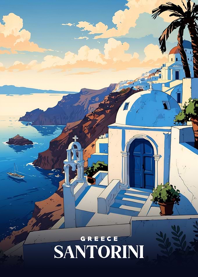 Santorini Greece Travel Poster
