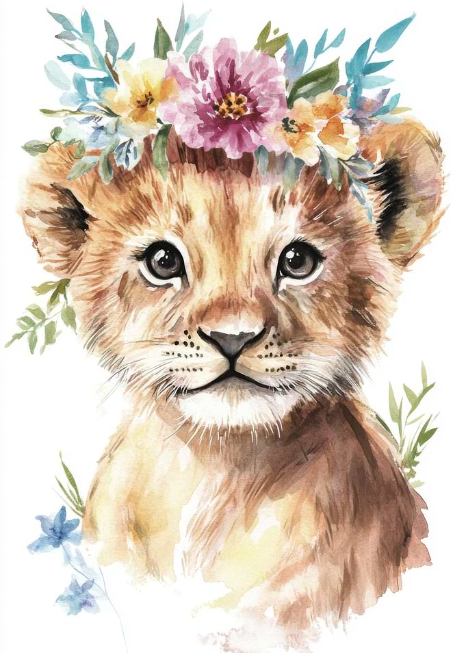 Lion Cub with Floral Crown