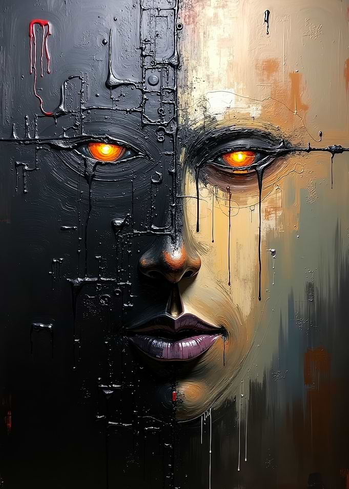 Cybernetic Face Oil Painting
