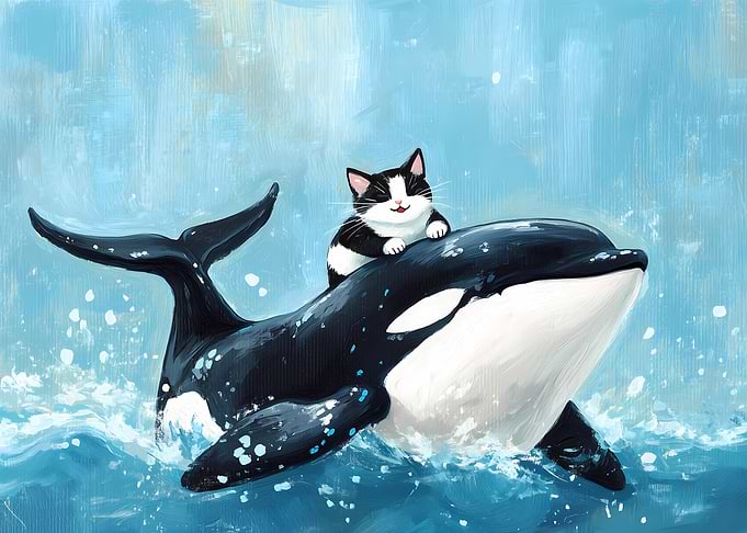 Cat Riding Orca