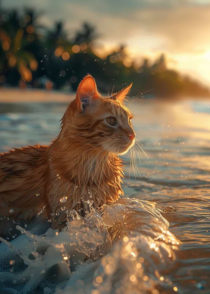 Orange Cat in the Ocean