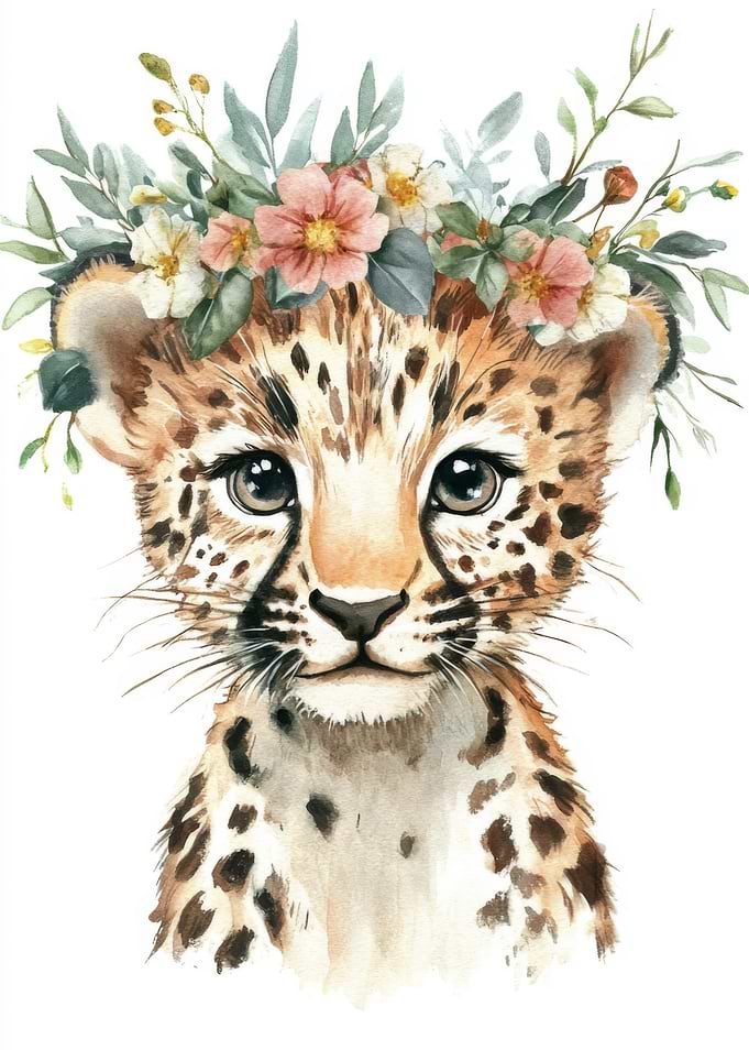 Leopard Cub with Floral Crown