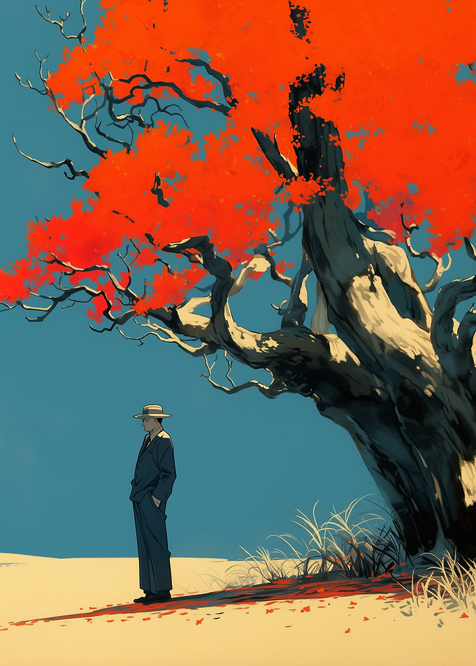 Man Under Red Tree