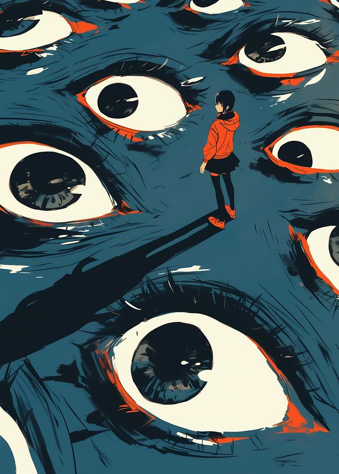 Girl Surrounded by Eyes