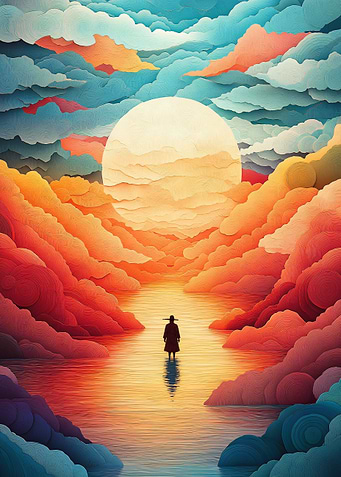 Silhouette Samurai in Sea