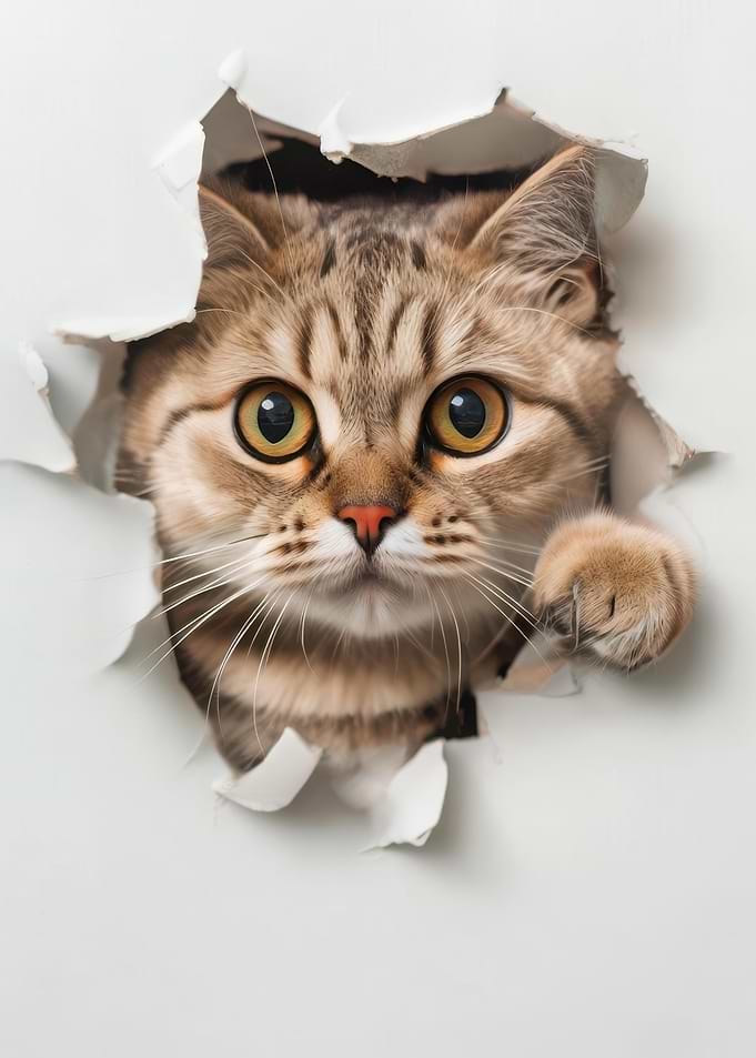 Curious Cat Peeking Through Hole
