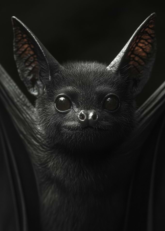 Adorable Black Bat with Wide Eyes - Nocturnal Creature Portrait
