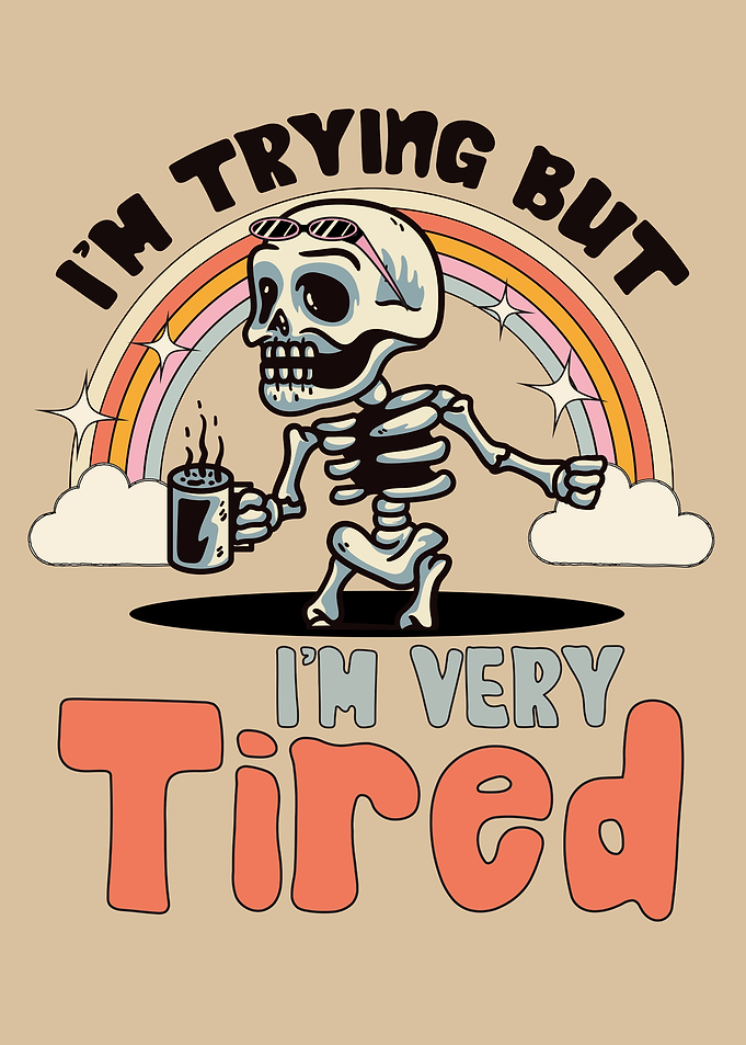 Tired Skeleton with Coffee