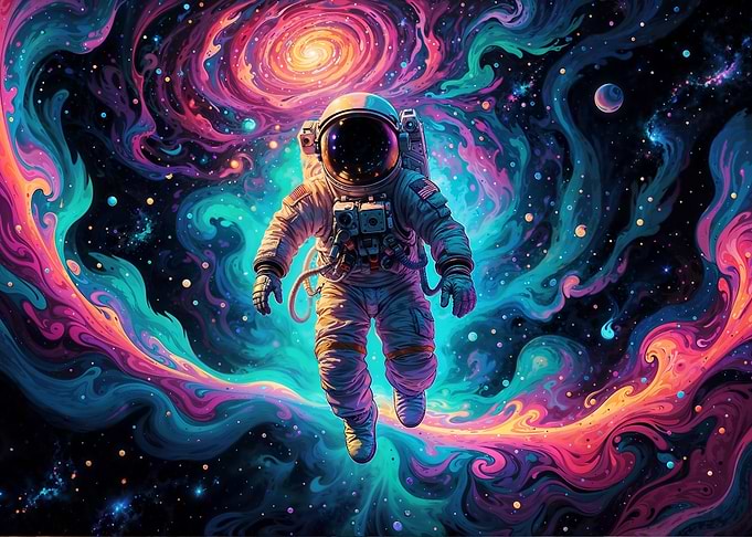 Abstract Astronaut in Psychedelic Nebula