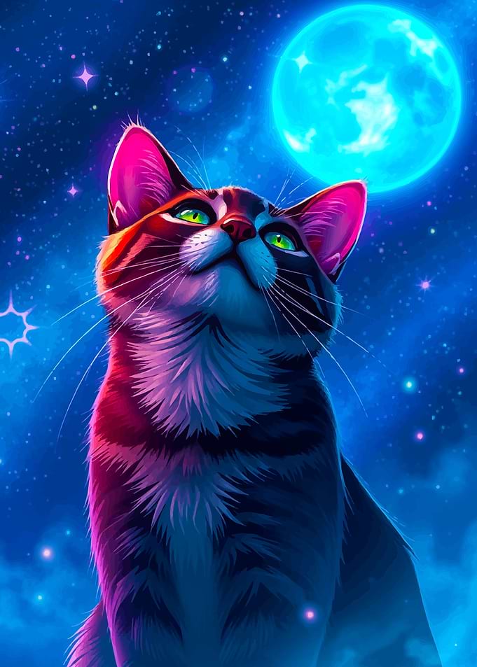 Cat Gazing at the Moon