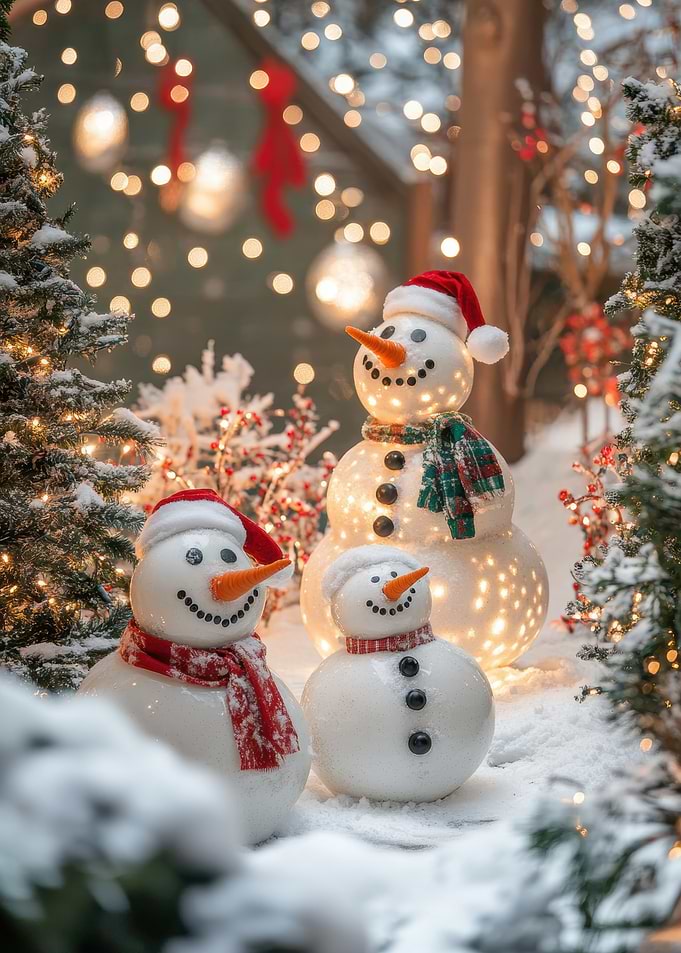 Lighted Snowman Family