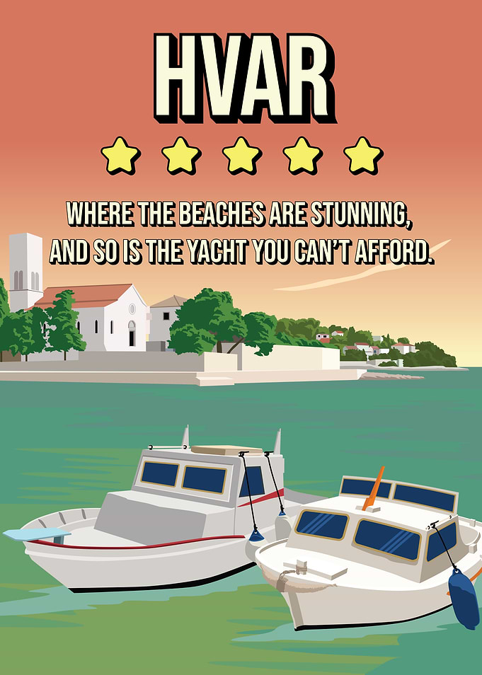 Hvar Review Funny Cityscape Travel Poster