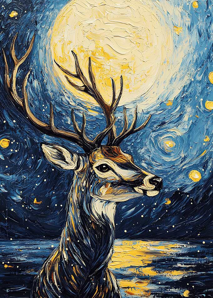 Deer Under Starry Night