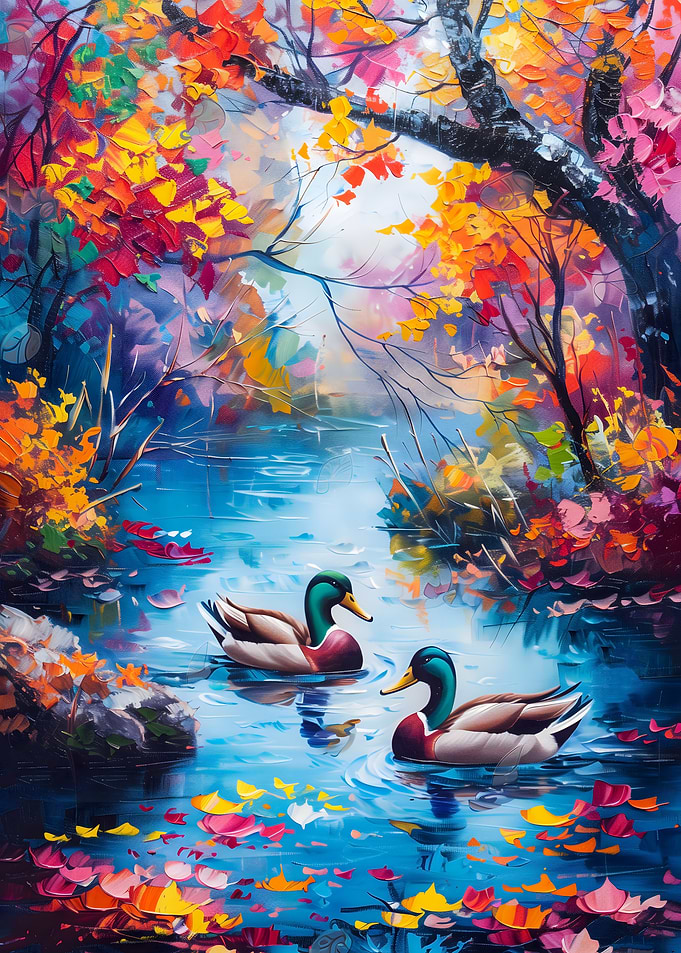 Autumn Ducks by the Lake
