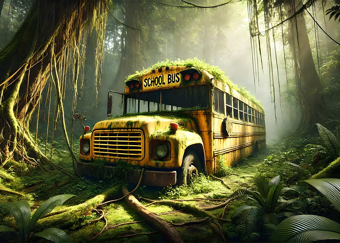 Abandoned School Bus in Jungle