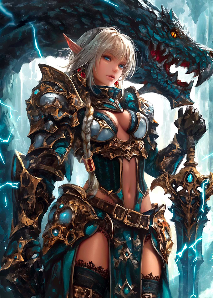 Elf Warrior with Dragon