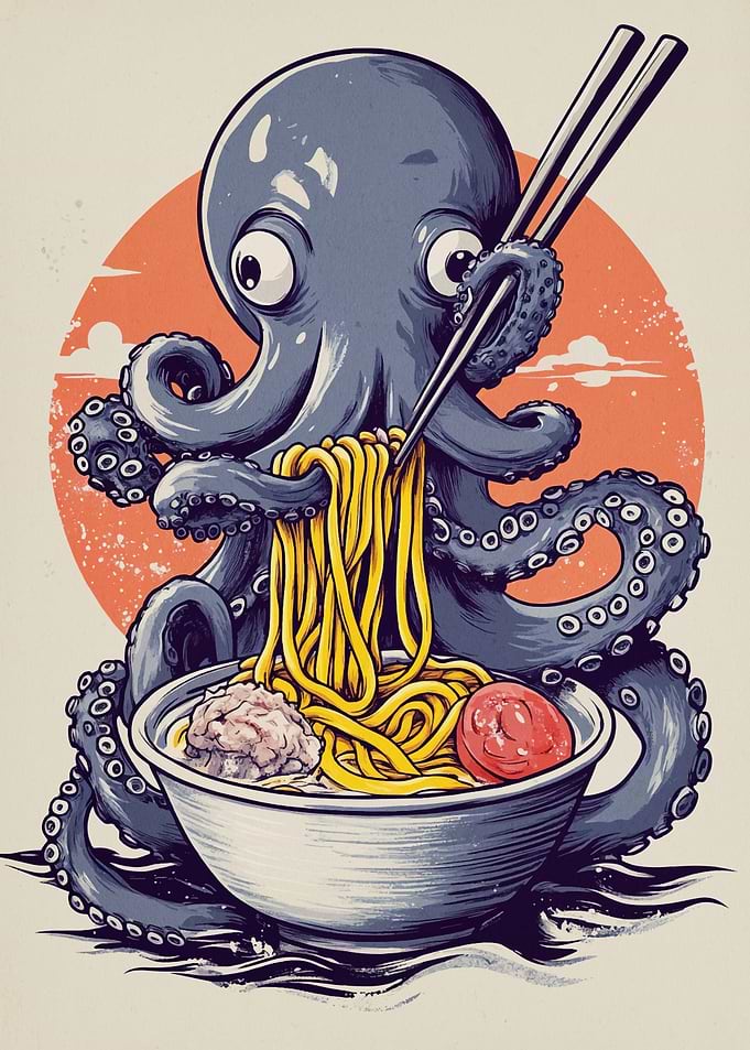 Octopus Eating Ramen