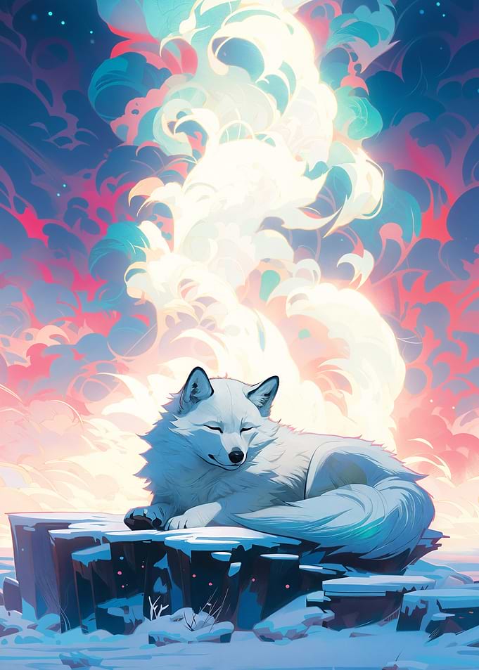 White Wolf in a Dreamy Landscape