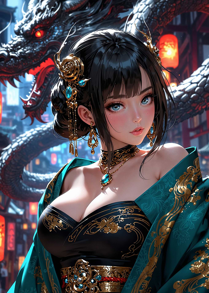 Beautiful Girl with the Dragon