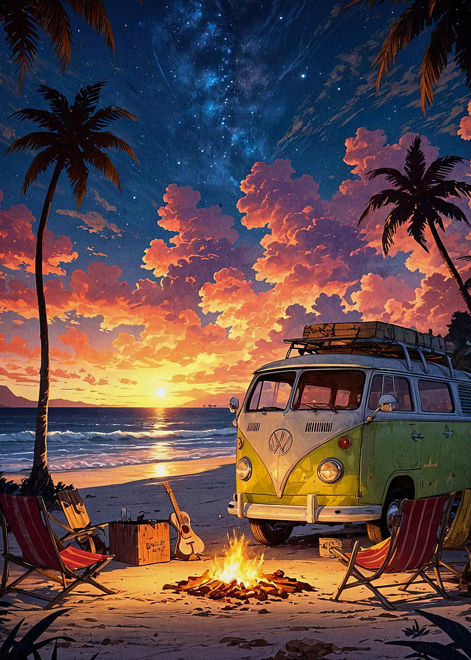 van on the beach