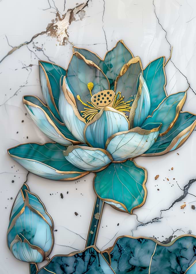Teal Lotus Flower Art