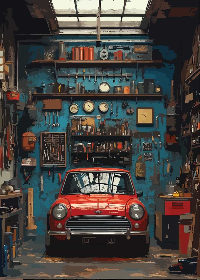 Classic Mini in Garage