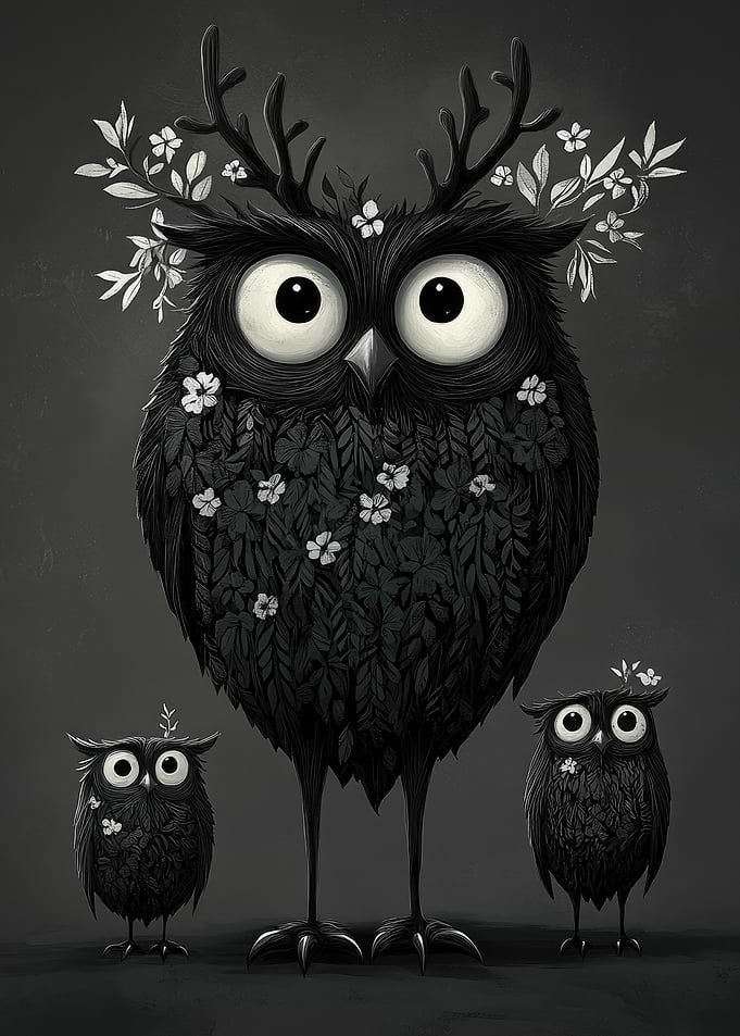 Black And White Owl Family