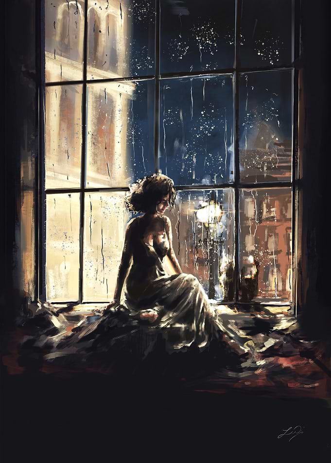 Rainy Night Window Stray Cat