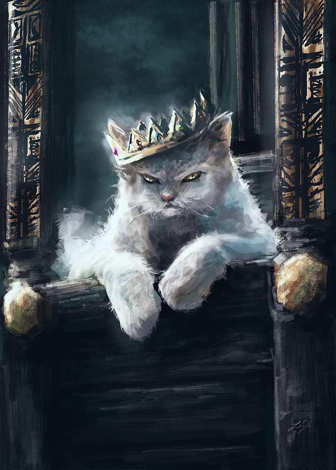 Ancient Cat King on Throne