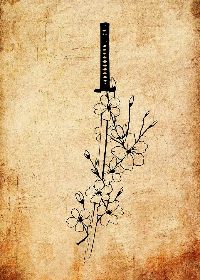 Samurai Sword with Cherry Blossoms