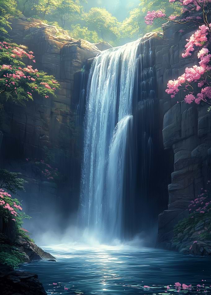 Waterfall in Forest Nature