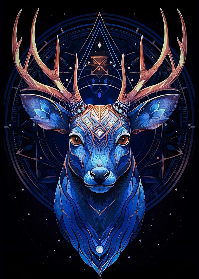 Blue Deer with Geometric