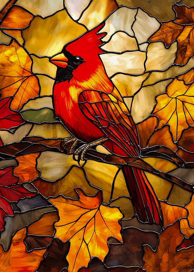 Cardinal in Autumn Leaves