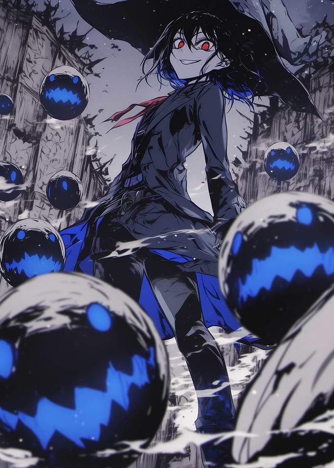 Anime Witch with Floating Spirits