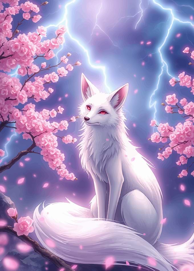 White Fox and Cherry Blossom