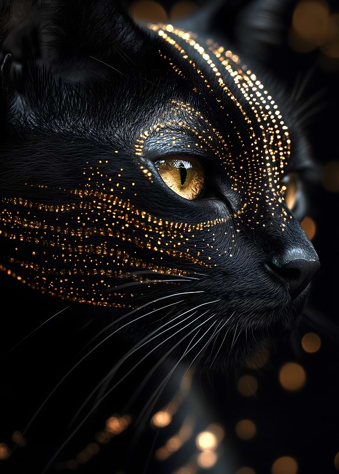 Black Cat with Golden Glitter