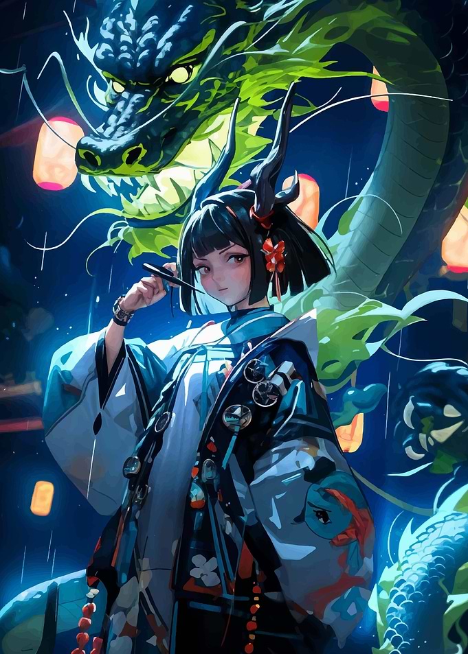Anime Girl with Dragon