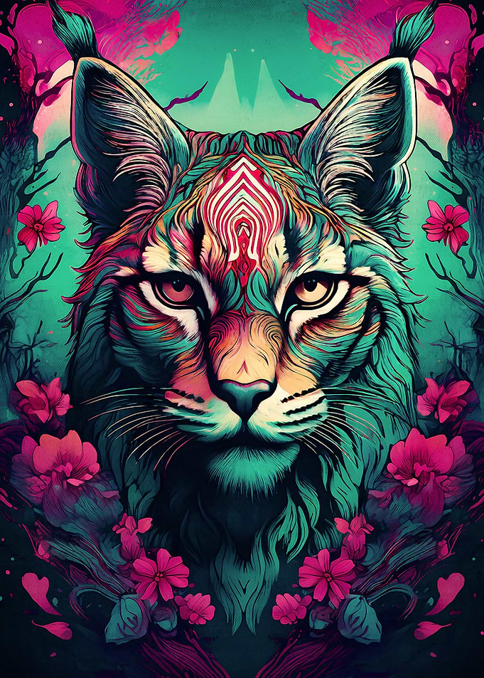 Lynx with Floral Design