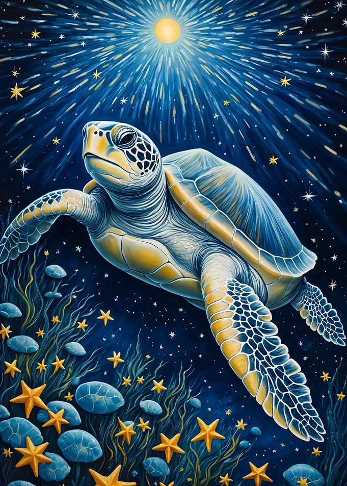 Sea Turtle in Starry Night