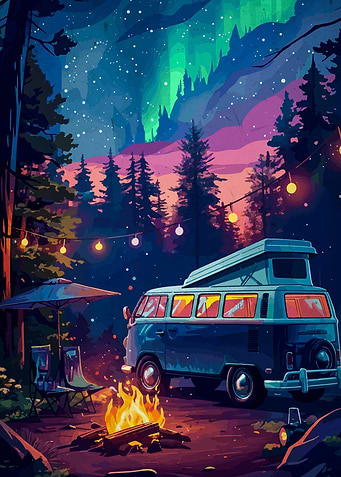 Campsite Under Aurora Borealis