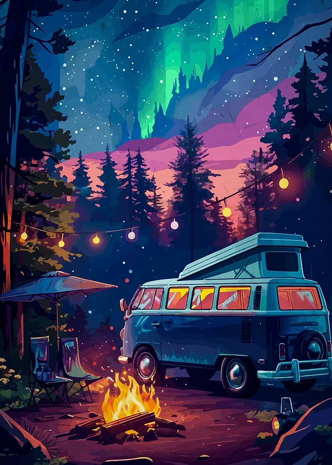 Campsite Under Aurora Borealis
