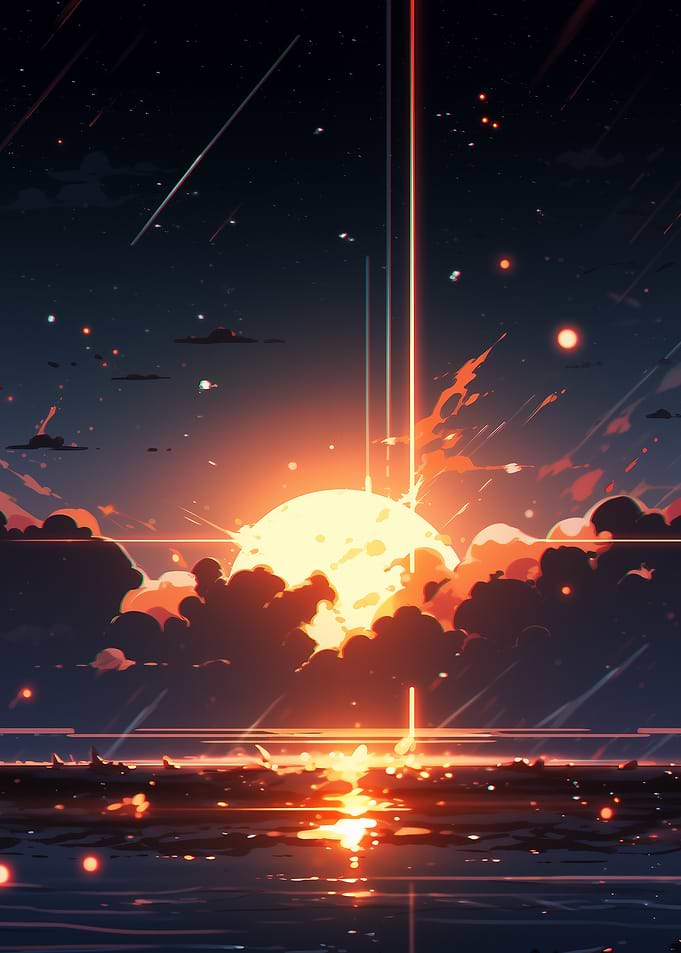 Sunset with Shooting Stars