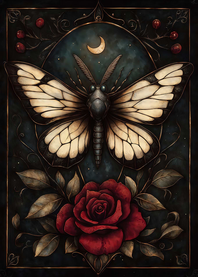 Gothic Moth and Rose