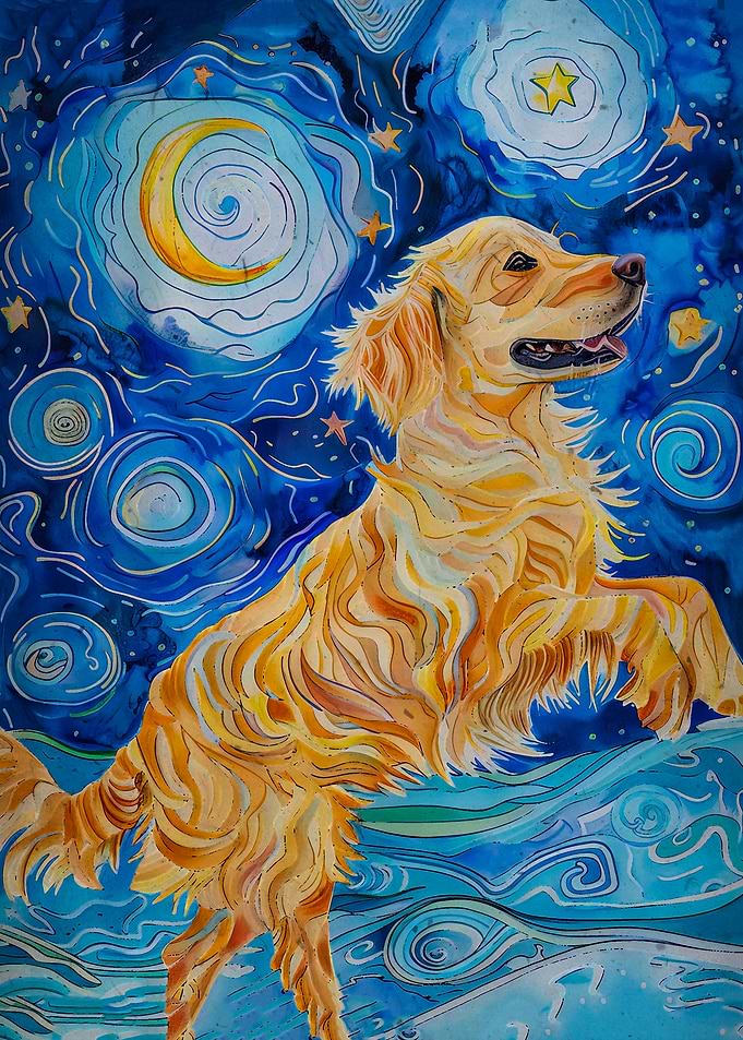Golden Retriever Starry Night