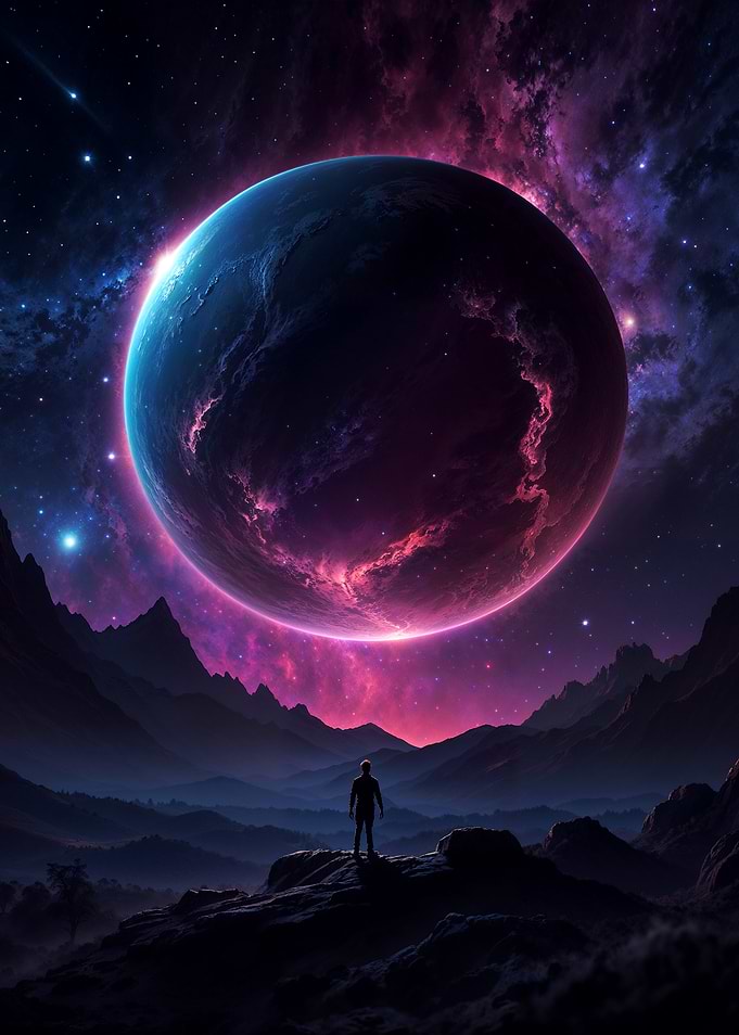 Lone Figure Under Cosmic Glow